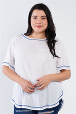 Load image into Gallery viewer, Plus Size Embroidered Hem Short Sleeve Top
