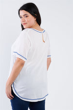 Load image into Gallery viewer, Plus Size Embroidered Hem Short Sleeve Top
