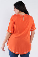 Load image into Gallery viewer, Plus Size Embroidered Hem Short Sleeve Top
