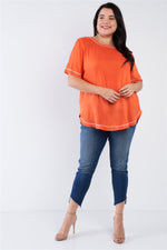 Load image into Gallery viewer, Plus Size Embroidered Hem Short Sleeve Top
