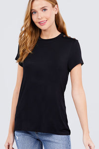 Short Sleeve Crew Neck Shoulder Button Top