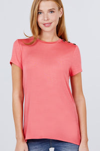 Short Sleeve Crew Neck Shoulder Button Top