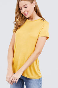 Short Sleeve Crew Neck Shoulder Button Top