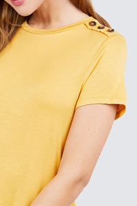 Short Sleeve Crew Neck Shoulder Button Top