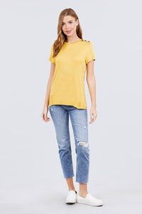 Short Sleeve Crew Neck Shoulder Button Top