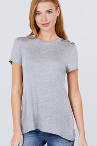 Short Sleeve Crew Neck Shoulder Button Top