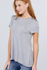 Short Sleeve Crew Neck Shoulder Button Top