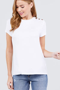 Short Sleeve Crew Neck Shoulder Button Top