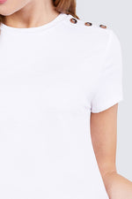 Load image into Gallery viewer, Short Sleeve Crew Neck Shoulder Button Top
