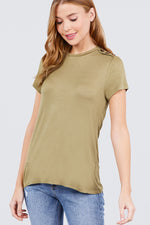 Load image into Gallery viewer, Short Sleeve Crew Neck Shoulder Button Top
