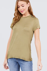 Short Sleeve Crew Neck Shoulder Button Top