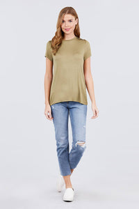 Short Sleeve Crew Neck Shoulder Button Top