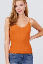 Load image into Gallery viewer, Double V-neck 2 Ply Rib Knit Cami Top
