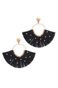 Metal Bead Suede Tassel Drop Earring