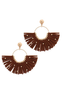 Metal Bead Suede Tassel Drop Earring