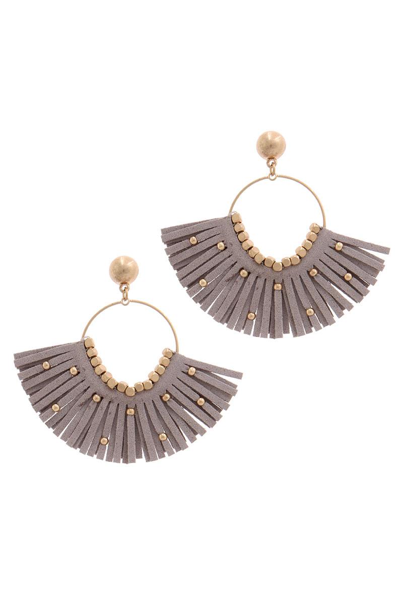 Metal Bead Suede Tassel Drop Earring