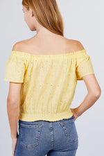 Load image into Gallery viewer, Short Sleeve Off The Shoulder Front Tie Eyelet Lace Top
