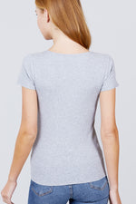 Load image into Gallery viewer, Short Sleeve Button Henley Neck Rib Knit Top
