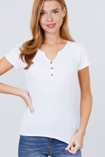 Load image into Gallery viewer, Short Sleeve Button Henley Neck Rib Knit Top
