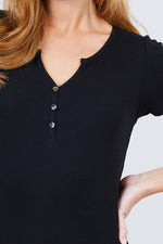 Load image into Gallery viewer, Short Sleeve Button Henley Neck Rib Knit Top
