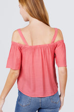 Load image into Gallery viewer, Elbow Sleeve Open Shoulder Button Down Woven Top
