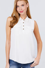 Load image into Gallery viewer, Sleeveless Front Flap Pocket Woven Shirts
