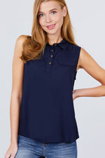 Load image into Gallery viewer, Sleeveless Front Flap Pocket Woven Shirts
