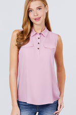 Load image into Gallery viewer, Sleeveless Front Flap Pocket Woven Shirts
