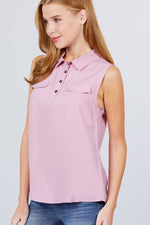 Load image into Gallery viewer, Sleeveless Front Flap Pocket Woven Shirts
