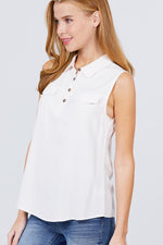 Load image into Gallery viewer, Sleeveless Front Flap Pocket Woven Shirts
