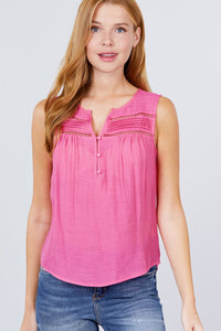 Sleeveless Front Pleats Detail Woven Top