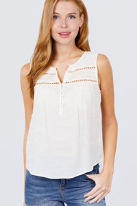 Sleeveless Front Pleats Detail Woven Top