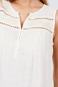 Sleeveless Front Pleats Detail Woven Top