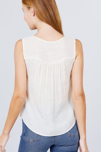 Sleeveless Front Pleats Detail Woven Top