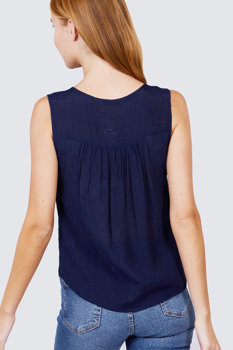 Sleeveless Front Pleats Detail Woven Top