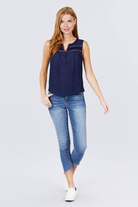 Sleeveless Front Pleats Detail Woven Top