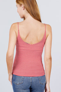 Double V-neck 2 Ply Stripe Rib Knit Cami Top