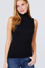 Load image into Gallery viewer, Sleeveless Shirring Turtle Neck Rib Knit Top
