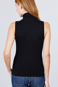 Sleeveless Shirring Turtle Neck Rib Knit Top