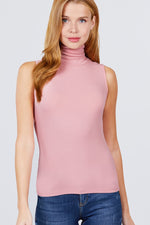 Load image into Gallery viewer, Sleeveless Shirring Turtle Neck Rib Knit Top
