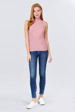 Load image into Gallery viewer, Sleeveless Shirring Turtle Neck Rib Knit Top
