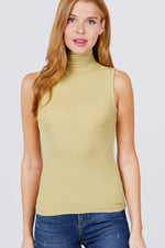 Load image into Gallery viewer, Sleeveless Shirring Turtle Neck Rib Knit Top
