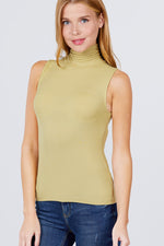 Load image into Gallery viewer, Sleeveless Shirring Turtle Neck Rib Knit Top
