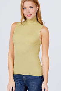 Sleeveless Shirring Turtle Neck Rib Knit Top