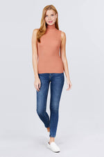 Load image into Gallery viewer, Sleeveless Shirring Turtle Neck Rib Knit Top
