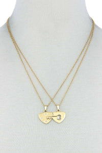 Double Heart Key Necklace Set