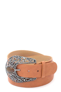 Cut Out Filiree Metal Buckle PU Leather Belt