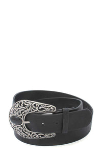 Cut Out Filiree Metal Buckle PU Leather Belt