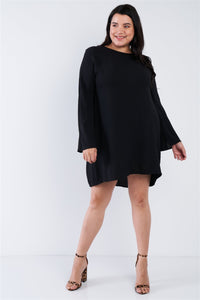 Plus Size Retro Chic Full Slit Sleeve Mini Dress