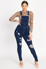 Load image into Gallery viewer, Distressed Denim Skinny Overalls
